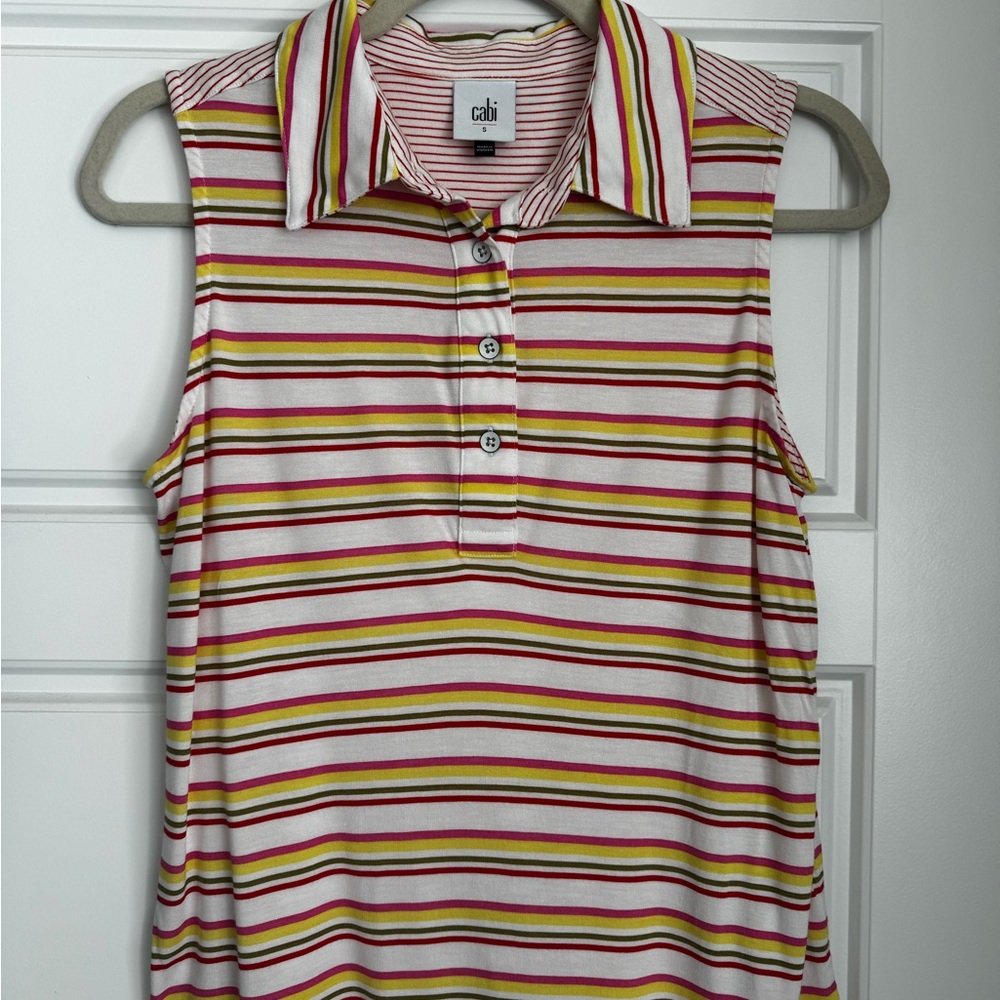 CAbi Women's Striped Sleeveless Top - Pink, Yellow, White